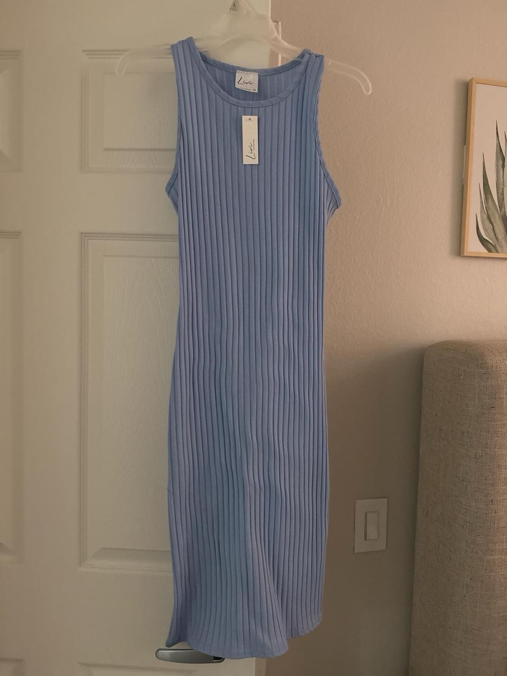 Ribbed Tank Midi Dress in Light Blue